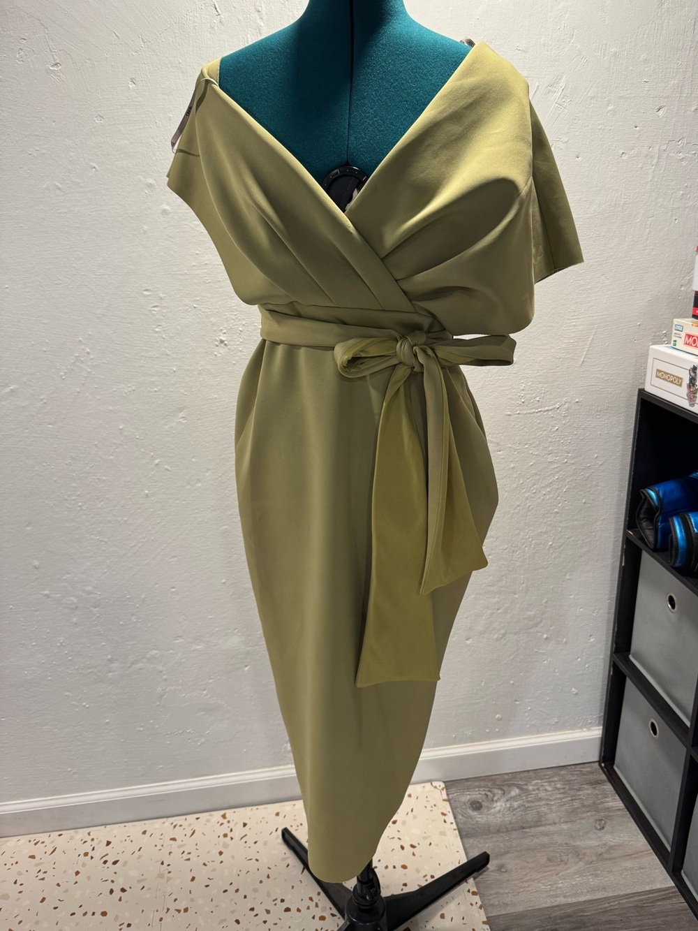 ASOS Olive One-Shoulder Wrap Midi Dress